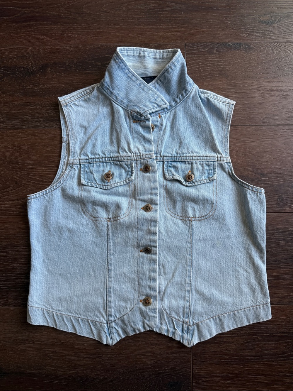 Faded Glory Light Blue Denim Button-Up Sleeveless Vest